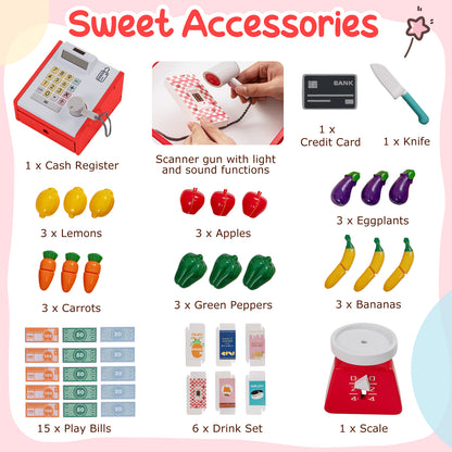 Red Kids Grocery Store Playset | Shopping Cart Vending Machine