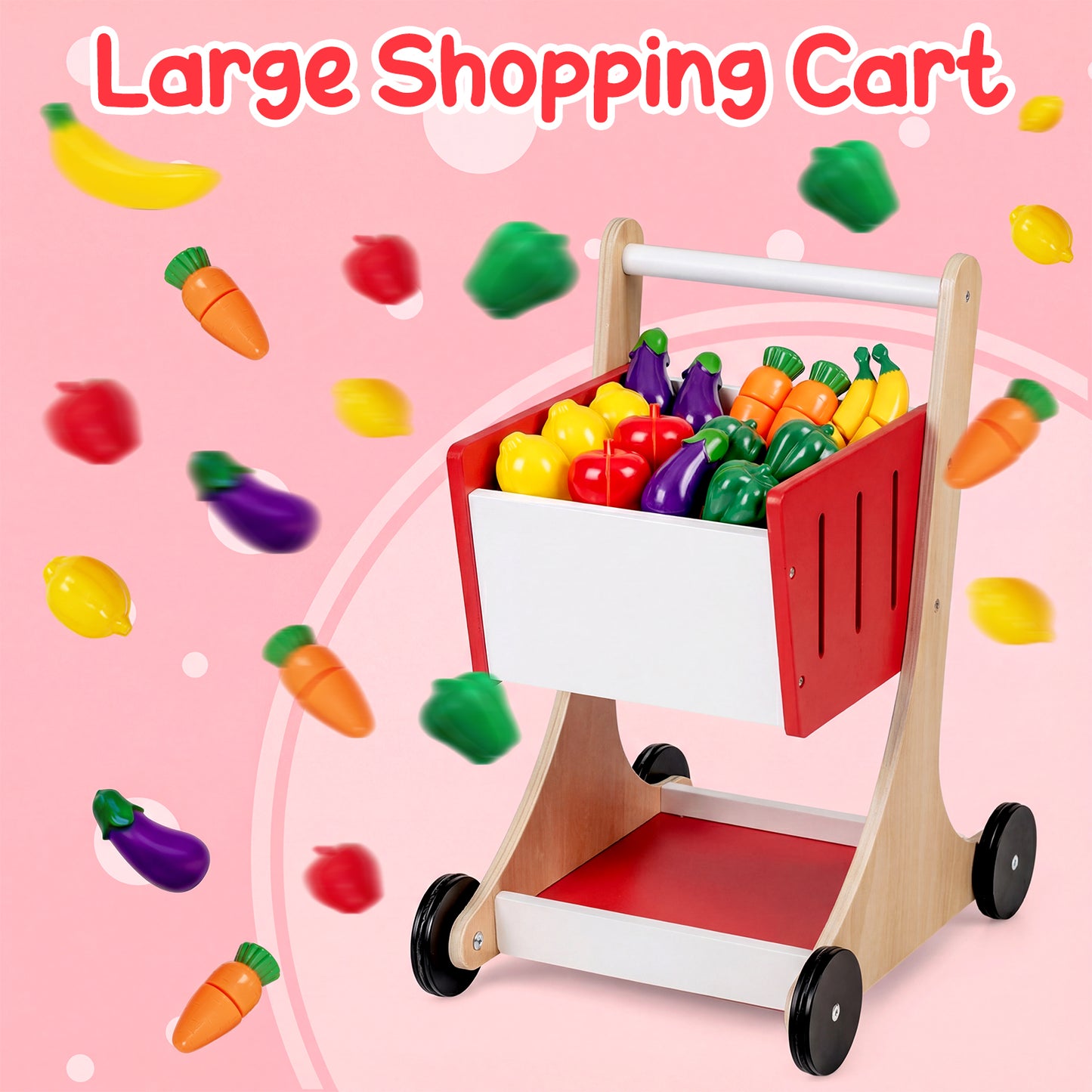 Red Kids Grocery Store Playset | Shopping Cart Vending Machine