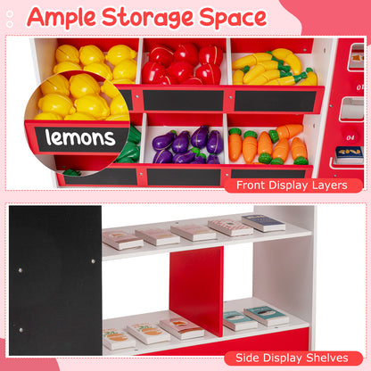 Red Kids Grocery Store Playset | Shopping Cart Vending Machine