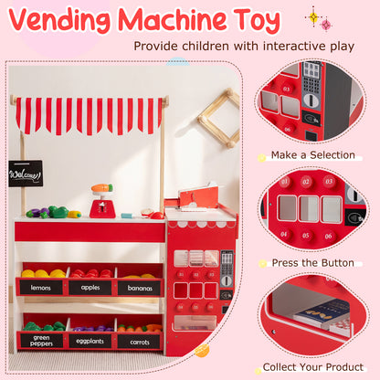 Red Kids Grocery Store Playset | Shopping Cart Vending Machine
