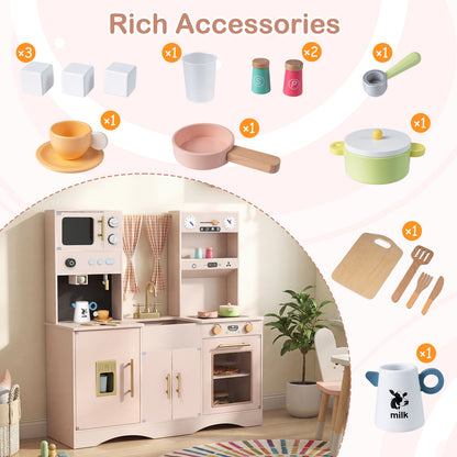 Pink Wooden Kids Kitchen Playset | Microwave Sink