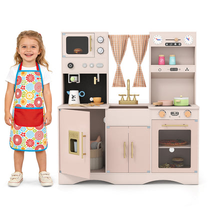 Pink Wooden Kids Kitchen Playset | Microwave Sink