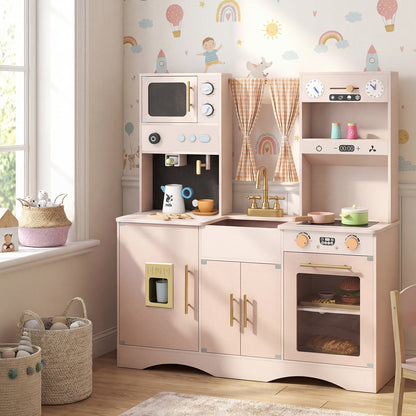 Pink Wooden Kids Kitchen Playset | Microwave Sink