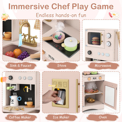 Pink Wooden Kids Kitchen Playset | Microwave Sink