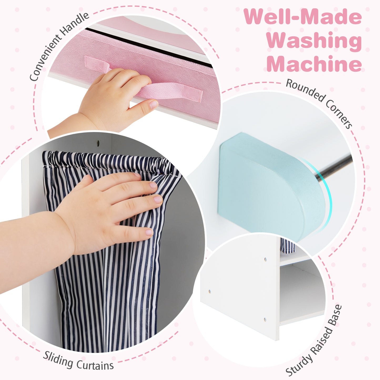 Pink Wooden Kids Laundry Playset | Dual Washer Iron Board Set