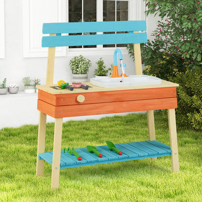 Wooden Kids Play Kitchen | Removable Sink Grill Rack Blue