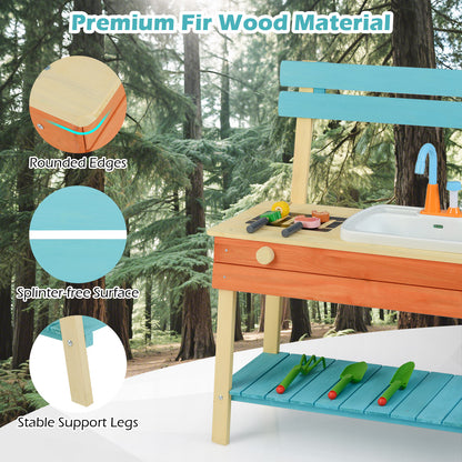 Wooden Kids Play Kitchen | Removable Sink Grill Rack Blue