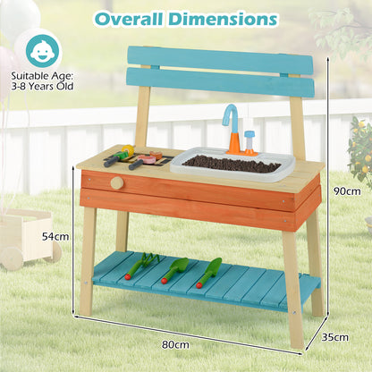 Wooden Kids Play Kitchen | Removable Sink Grill Rack Blue