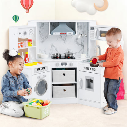 Wooden Kids Play Kitchen with Realistic Lights and Sounds-White