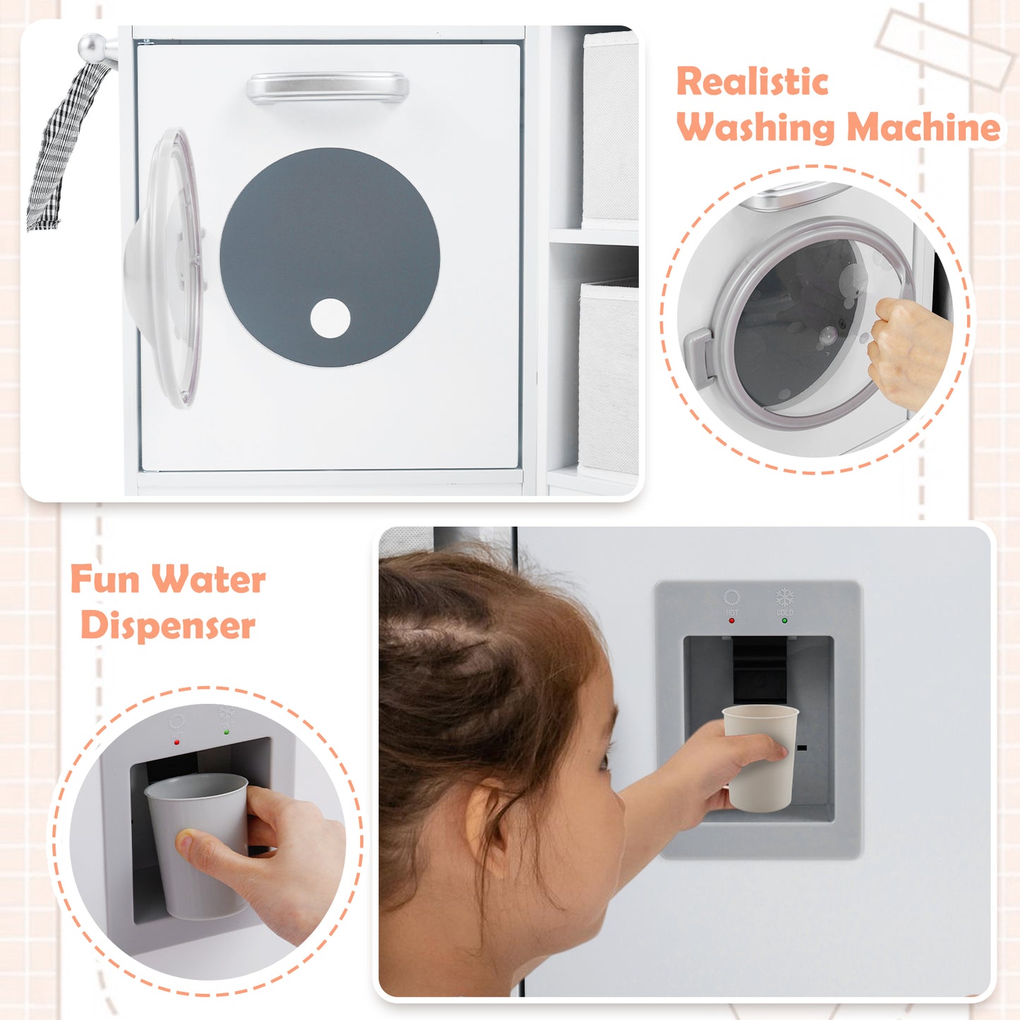 White Wooden Kids Kitchen Set | Lights Sounds Water System