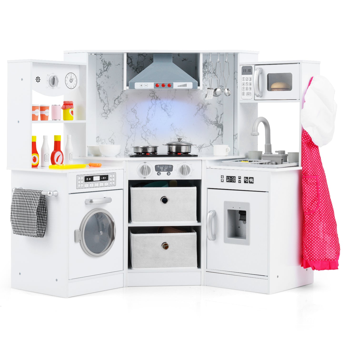 White Wooden Kids Kitchen Set | Lights Sounds Water System