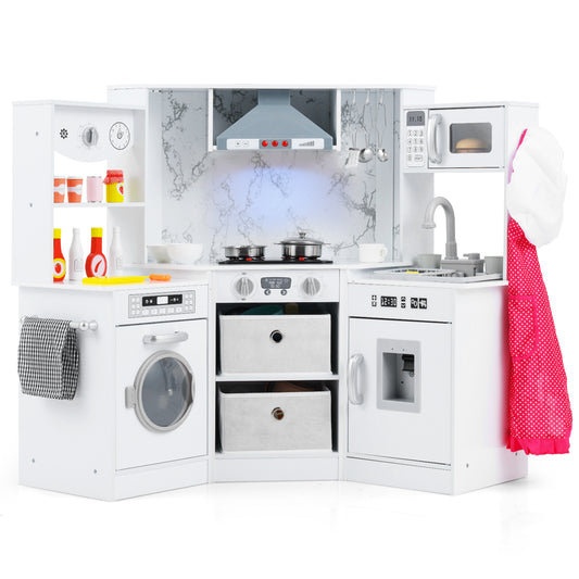 White Wooden Kids Kitchen Set | Lights Sounds Water System