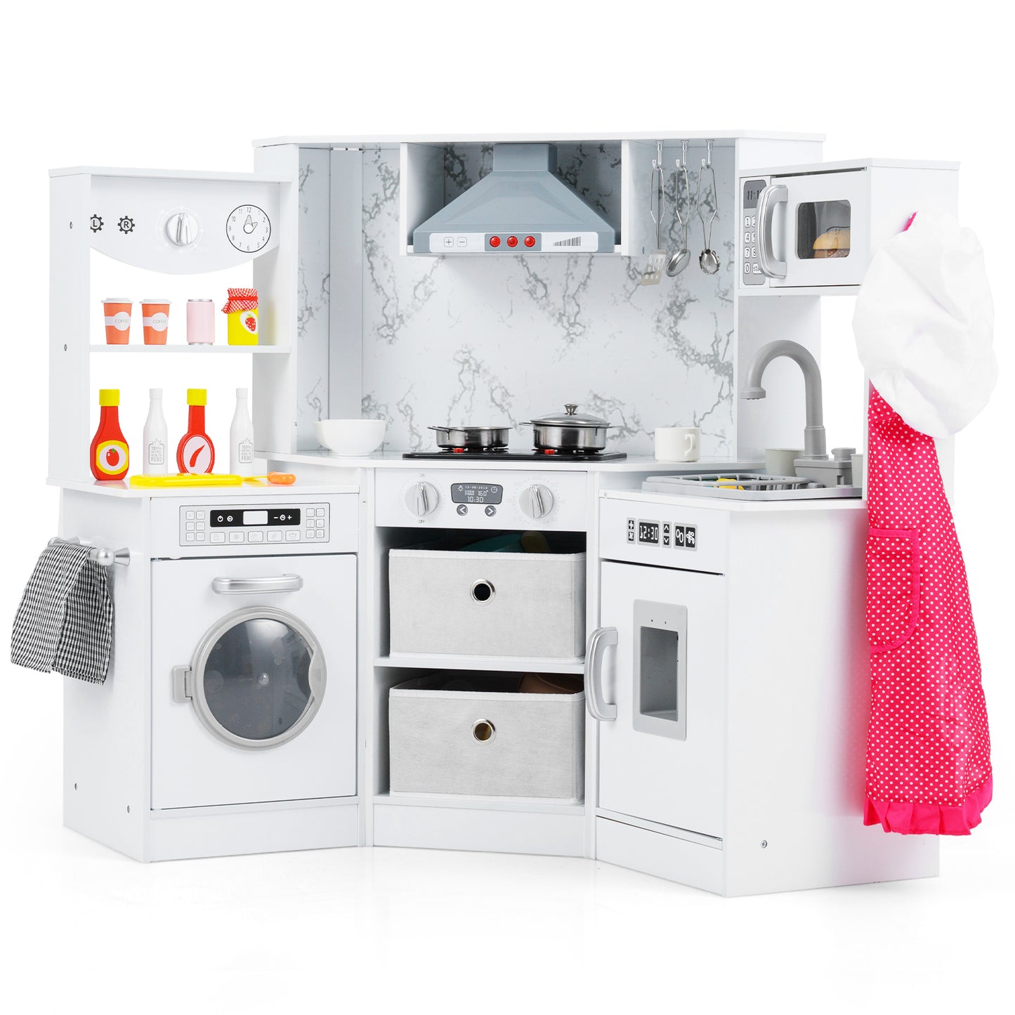 White Wooden Kids Kitchen Set | Lights Sounds Water System