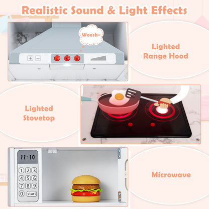 White Wooden Kids Kitchen Set | Lights Sounds Water System