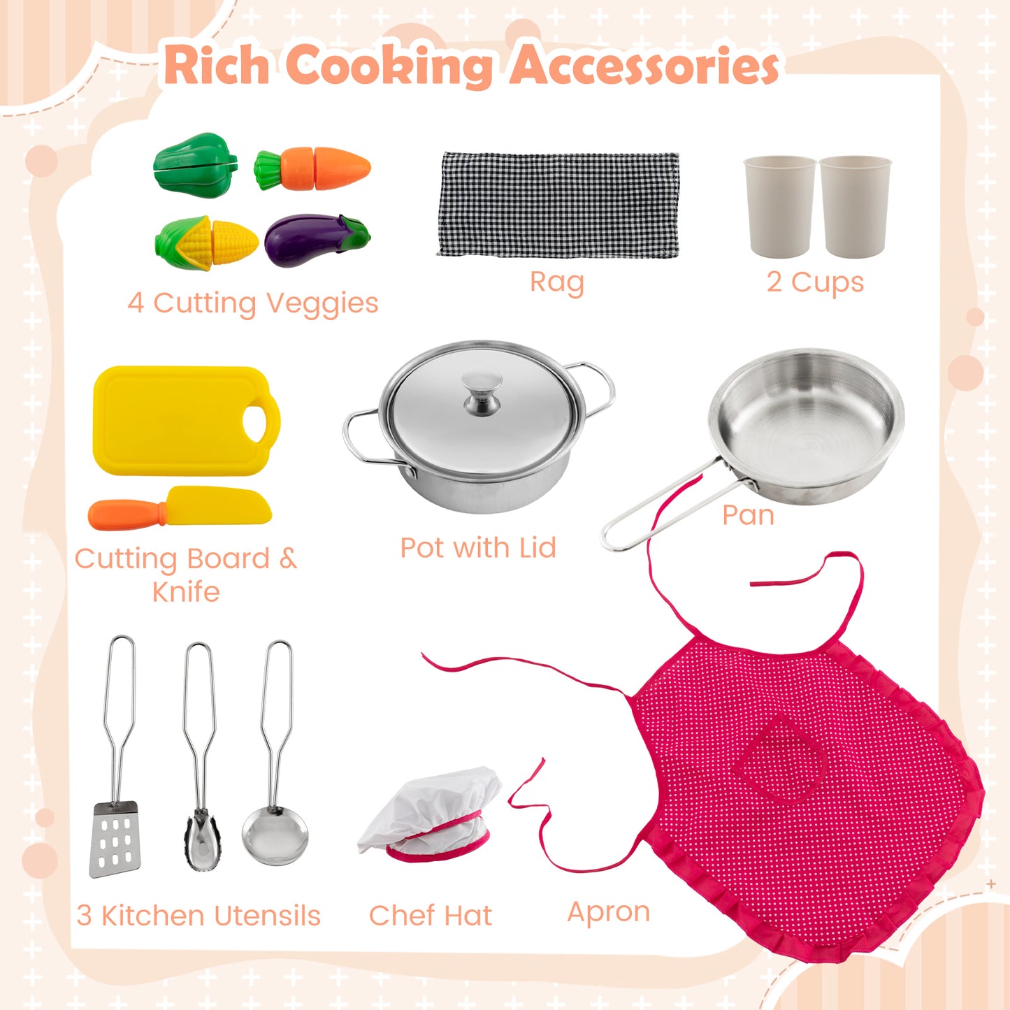White Wooden Kids Kitchen Set | Lights Sounds Water System