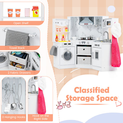 White Wooden Kids Kitchen Set | Lights Sounds Water System