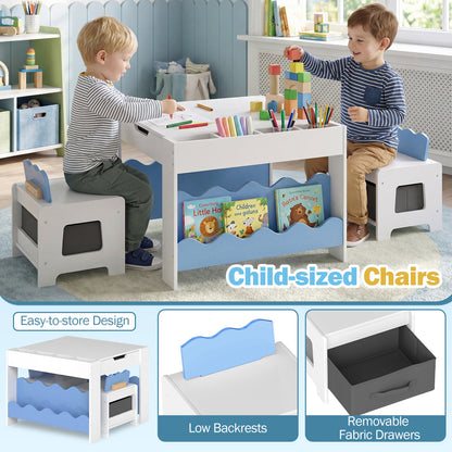 Blue Wooden Kids Table & 2 Chairs Set | Reversible Chalkboard Top