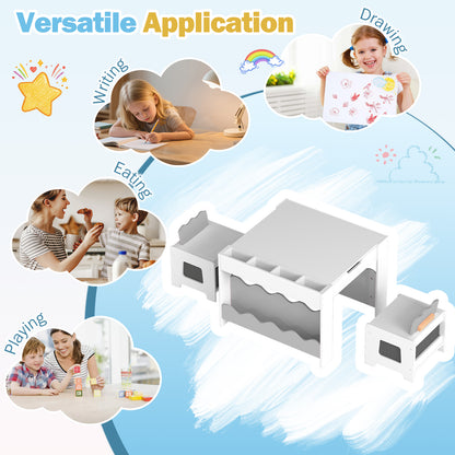 Grey Wooden Kids Table & Chairs Set | Reversible Chalkboard Top