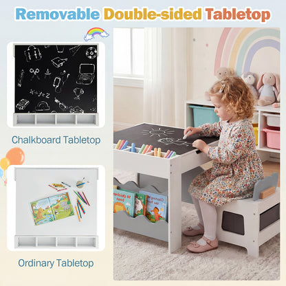 Grey Wooden Kids Table & Chairs Set | Reversible Chalkboard Top