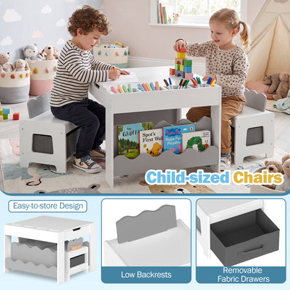 Grey Wooden Kids Table & Chairs Set | Reversible Chalkboard Top