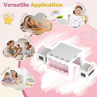 Pink Wooden Kids Table & Chairs Set | Reversible Chalkboard Top