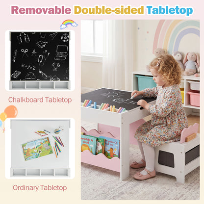 Pink Wooden Kids Table & Chairs Set | Reversible Chalkboard Top