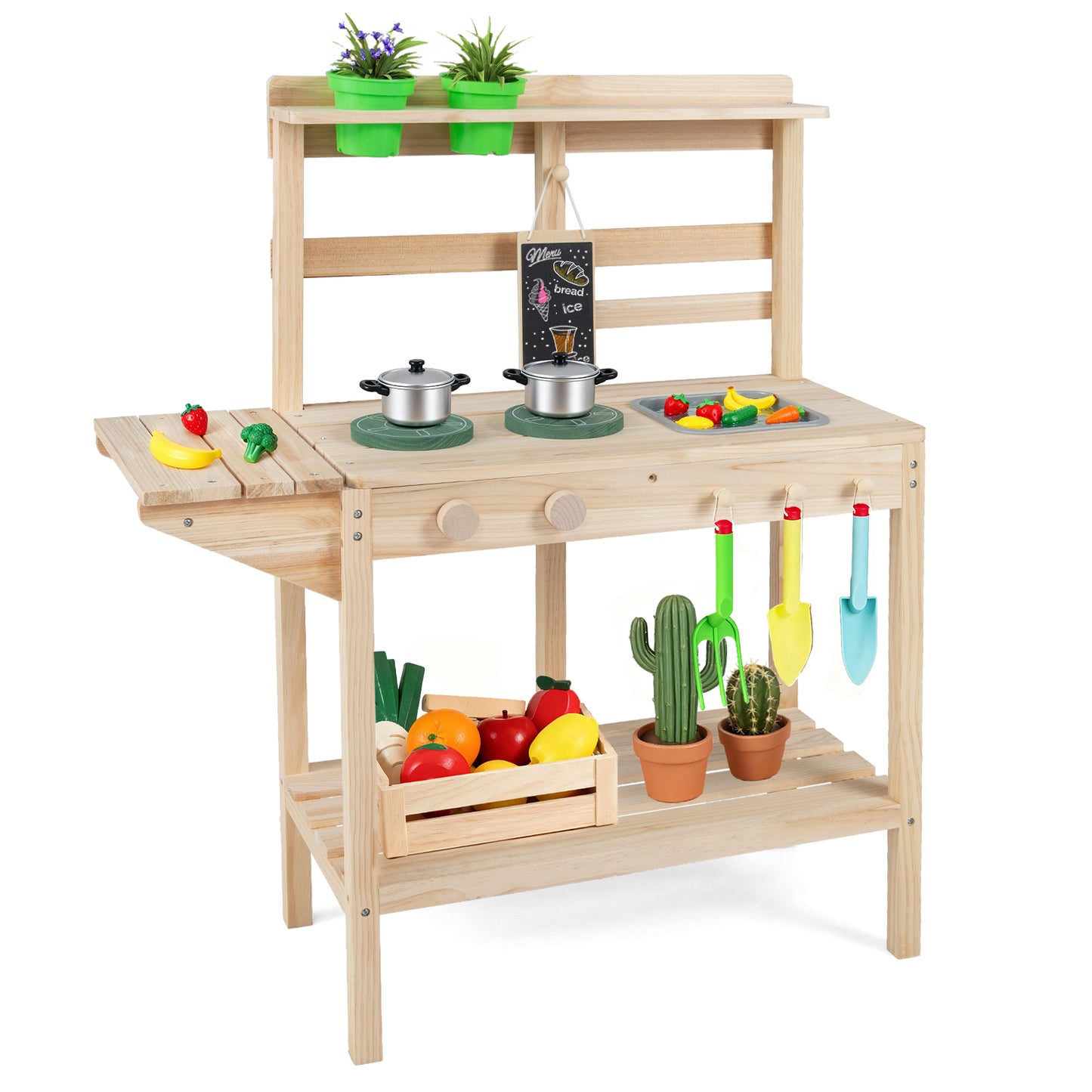 Natural Wood Kitchen Playset | Stoves Sink Chalkboard Kids 3+