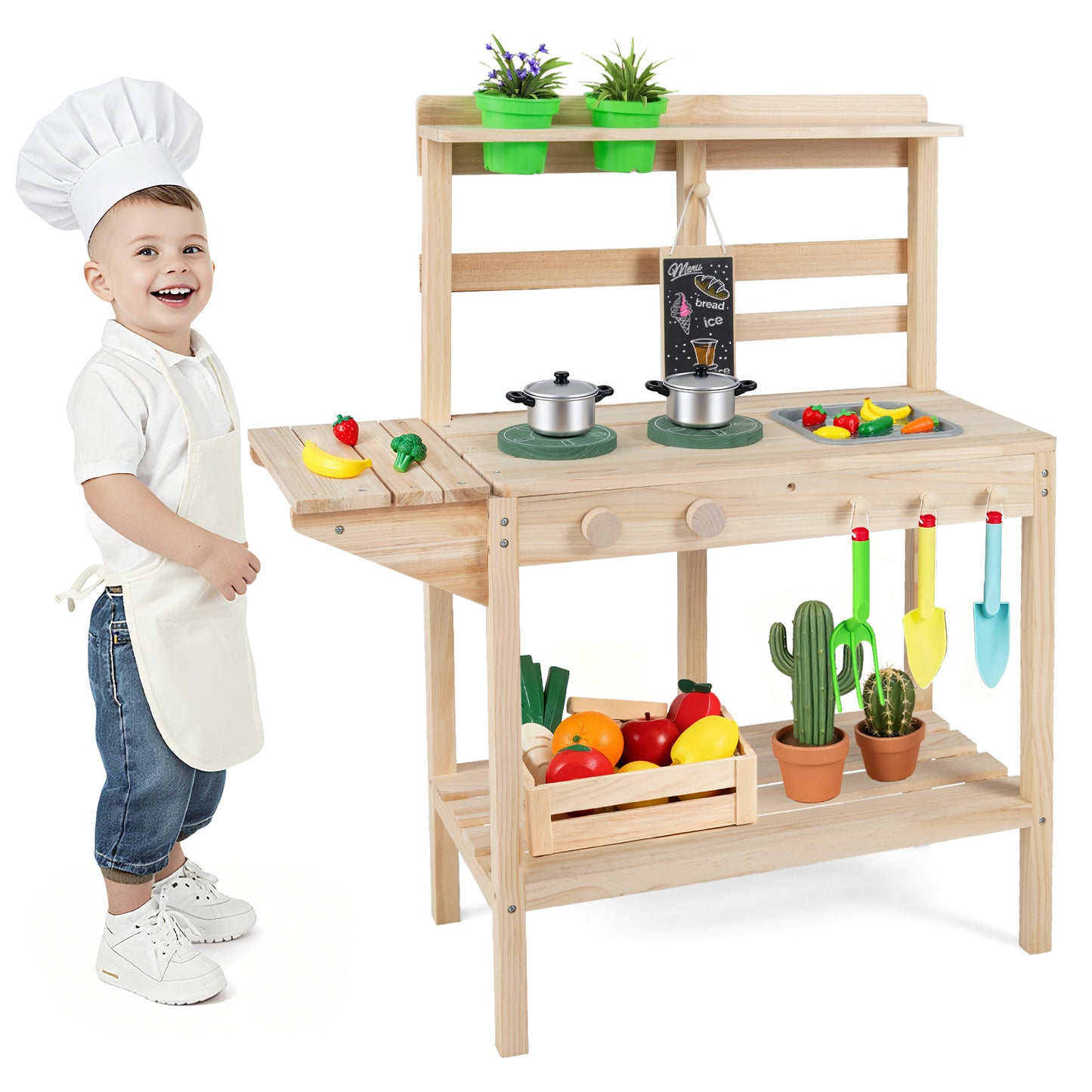 Natural Wood Kitchen Playset | Stoves Sink Chalkboard Kids 3+