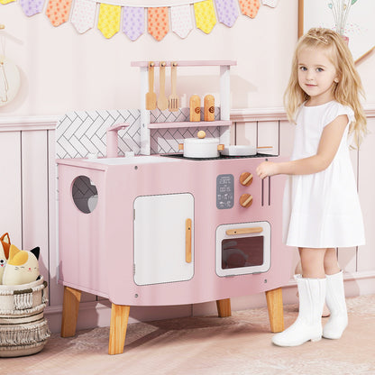 Compact Pink White Wooden Kitchen | Stove Oven Accessories