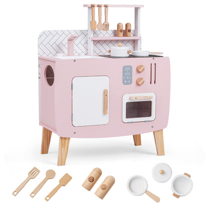 Compact Pink White Wooden Kitchen | Stove Oven Accessories