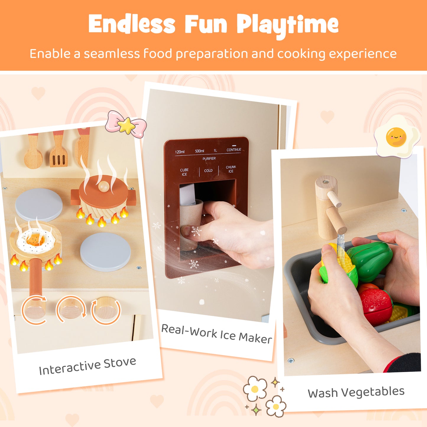 Wooden Kitchen Playset | Ice Maker & Accessories Yellow