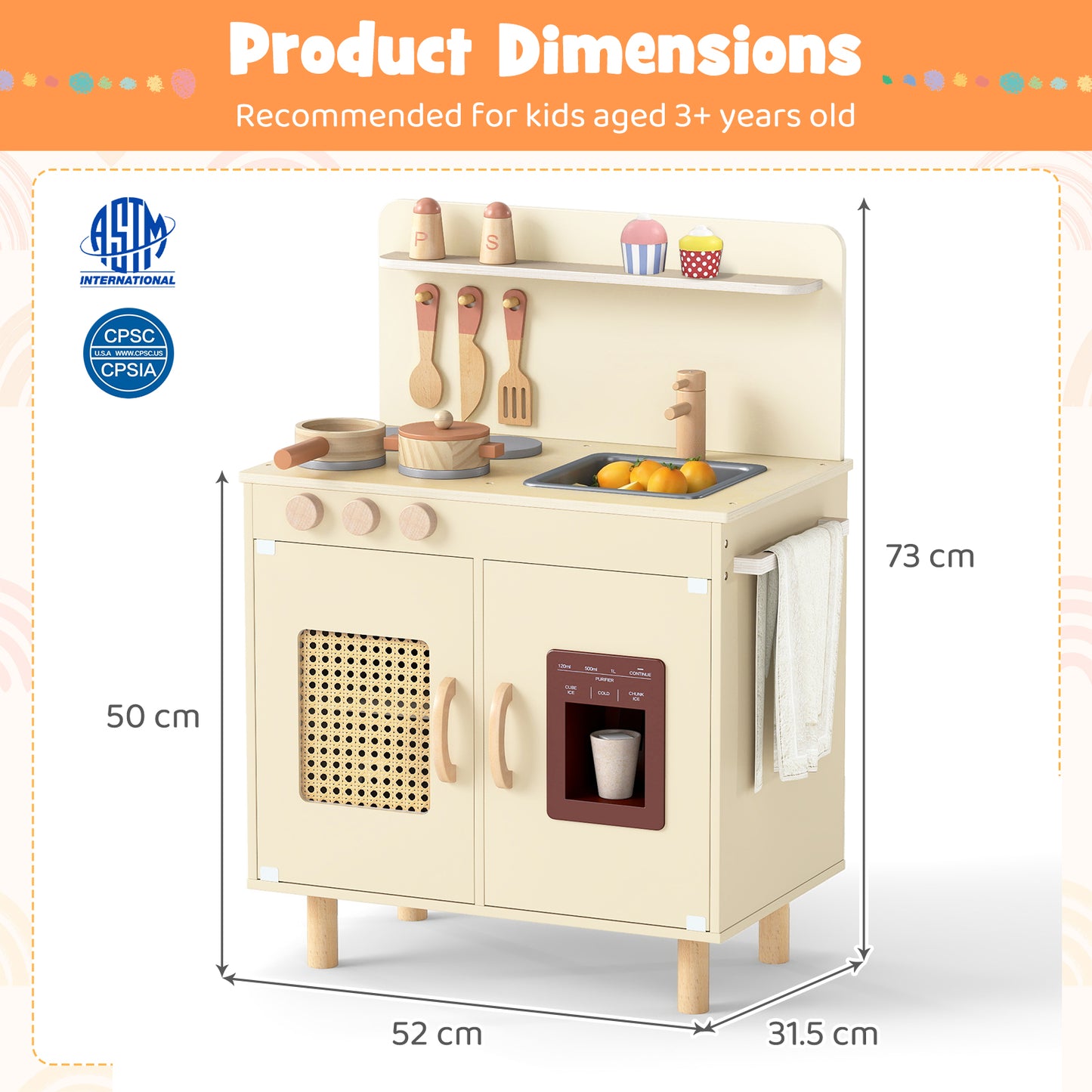 Wooden Kitchen Playset | Ice Maker & Accessories Yellow