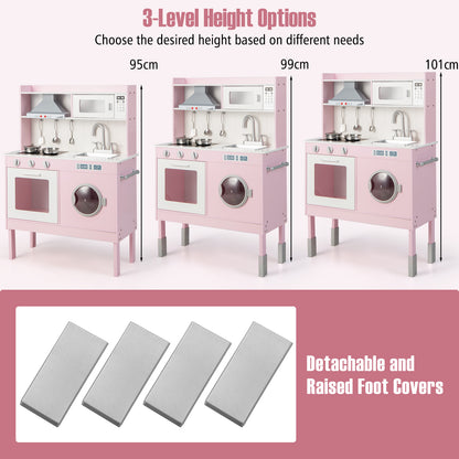 Pink Wooden Kitchen Playset | Adjustable Height | Lights & Sounds