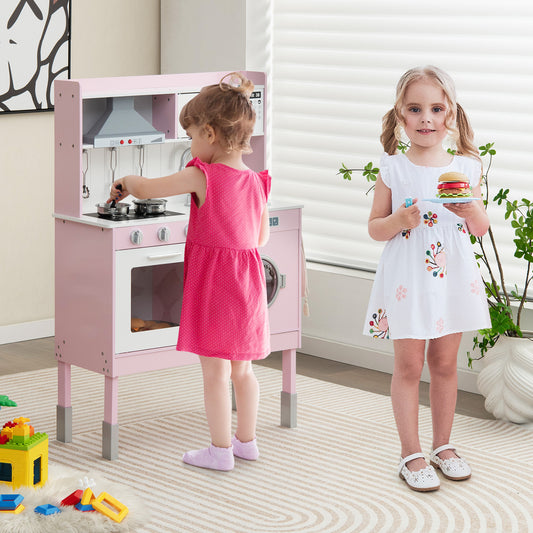 Pink Wooden Kitchen Playset | Adjustable Height | Lights & Sounds