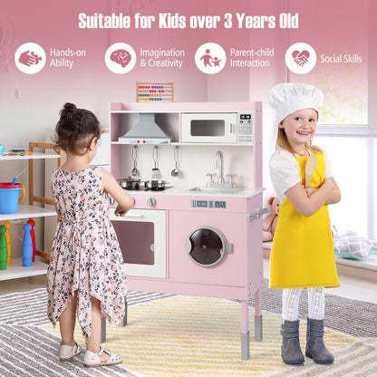 Pink Wooden Kitchen Playset | Adjustable Height | Lights & Sounds