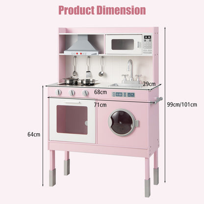Pink Wooden Kitchen Playset | Adjustable Height | Lights & Sounds