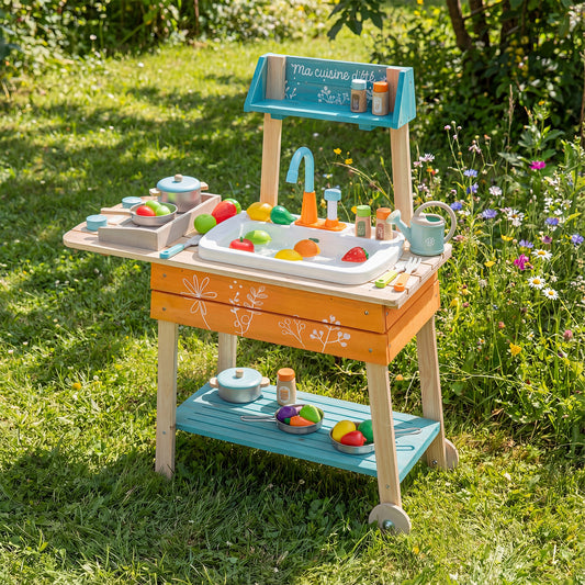 Orange Wooden Kids Kitchen Playset | Circulation Faucet & Grill