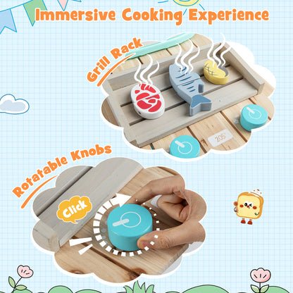 Orange Wooden Kids Kitchen Playset | Circulation Faucet & Grill