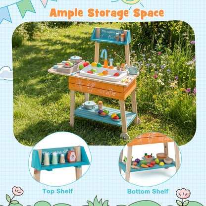 Orange Wooden Kids Kitchen Playset | Circulation Faucet & Grill