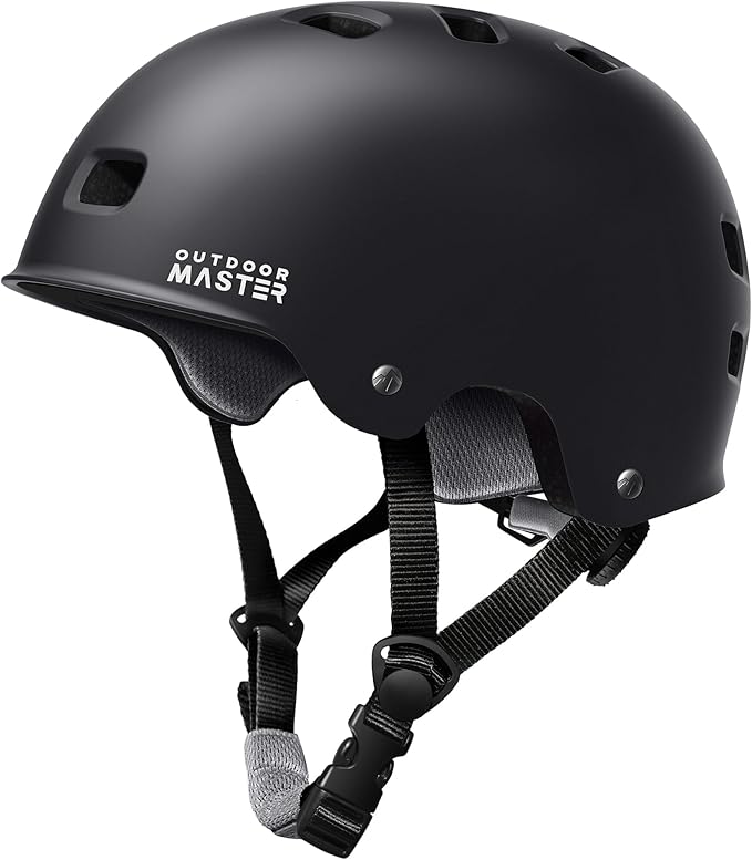 Outdoor Master Skateboard Cycling Helmet for Adults Black Medium