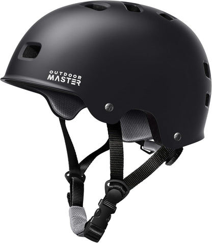 Outdoor Master Skateboard Cycling Helmet for Adults Black Small