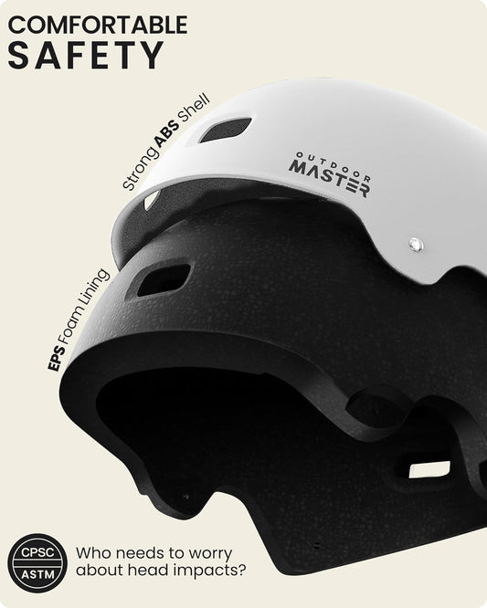 Outdoor Master Skateboard Bike Helmet for Adults & Youth White Small