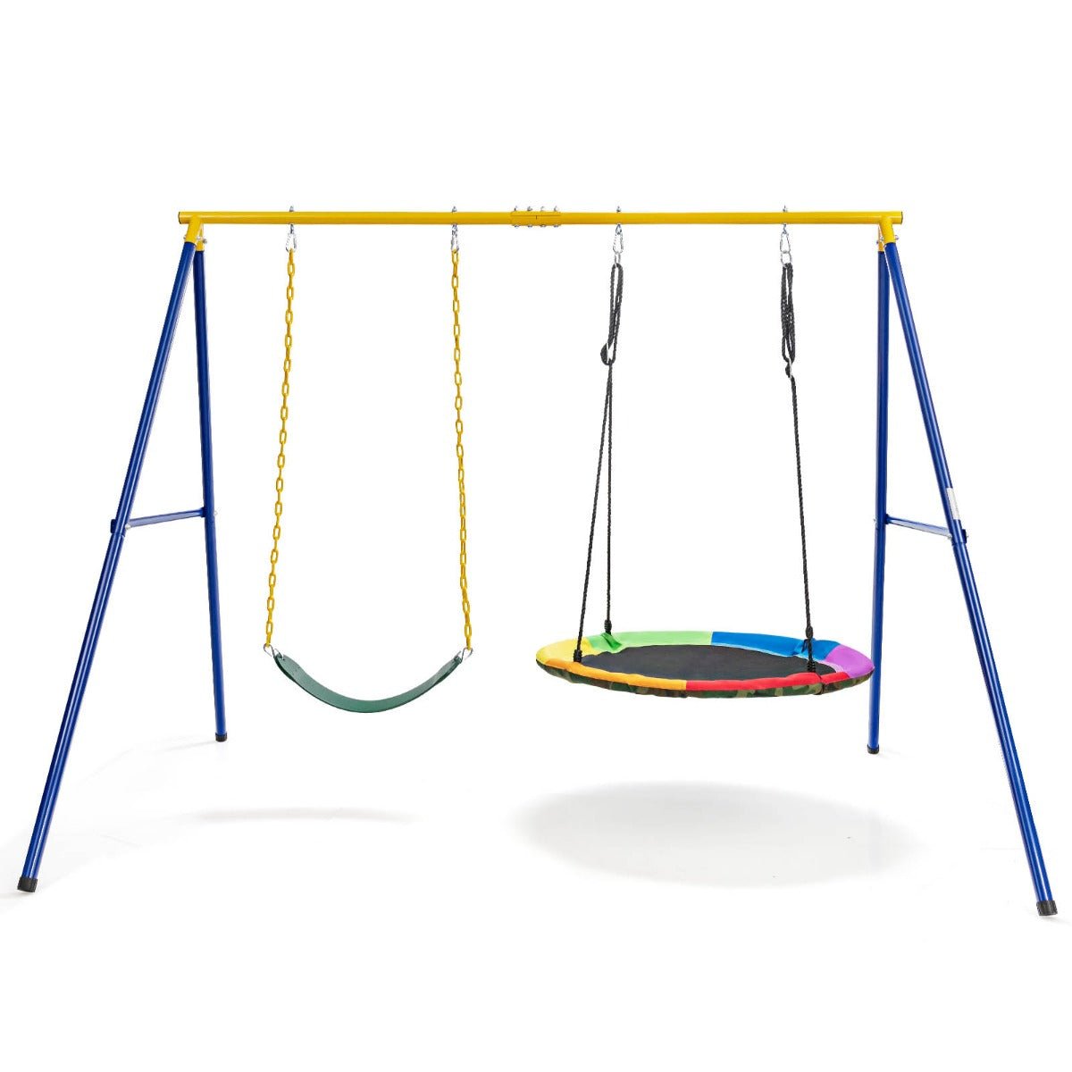 Kids Swing Set with A-Frame, Belt and Saucer Seats - Sturdy and Fun for Home Playground