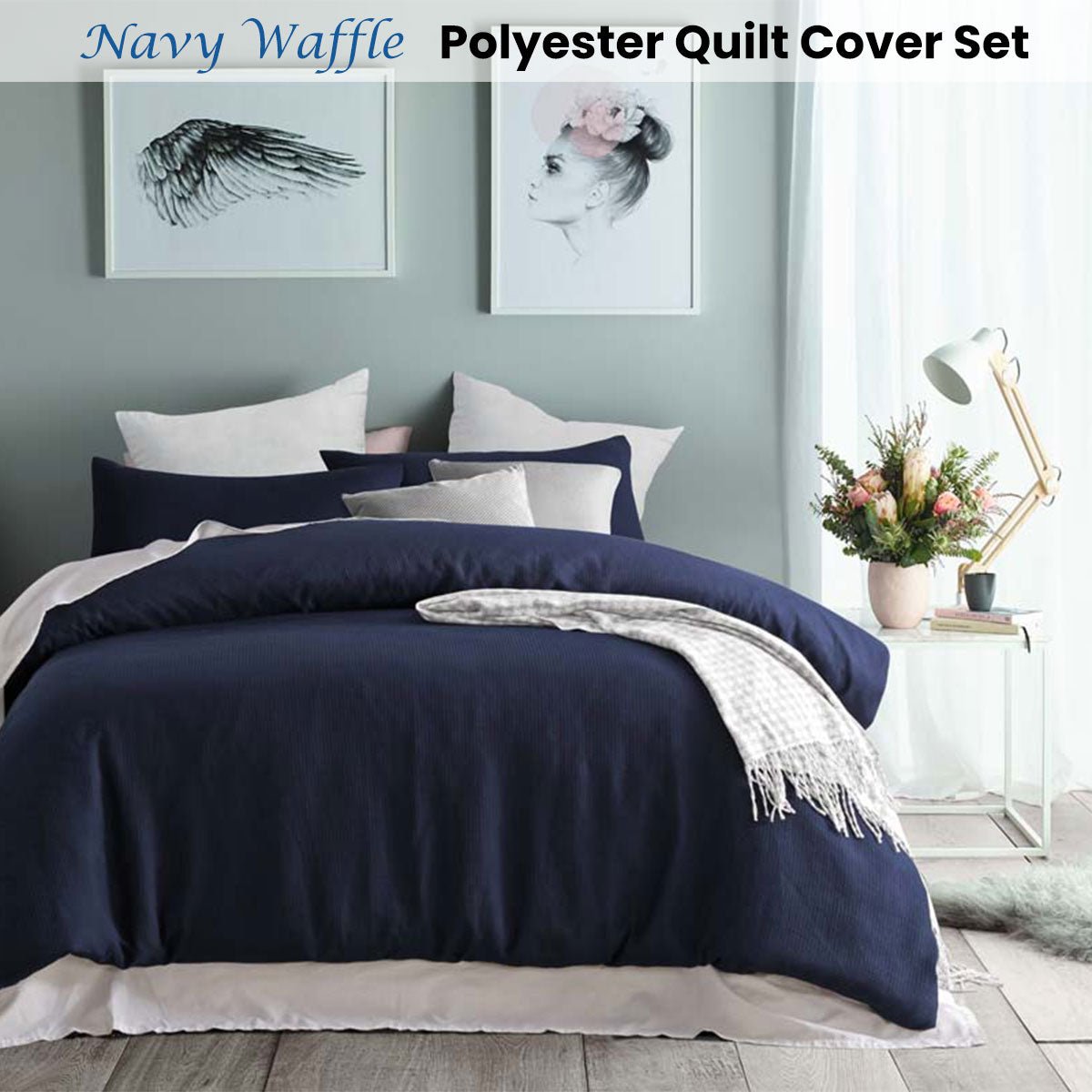 Navy Waffle Quilt Cover Set by Accessorize for Single Size, ideal for kids bedding.