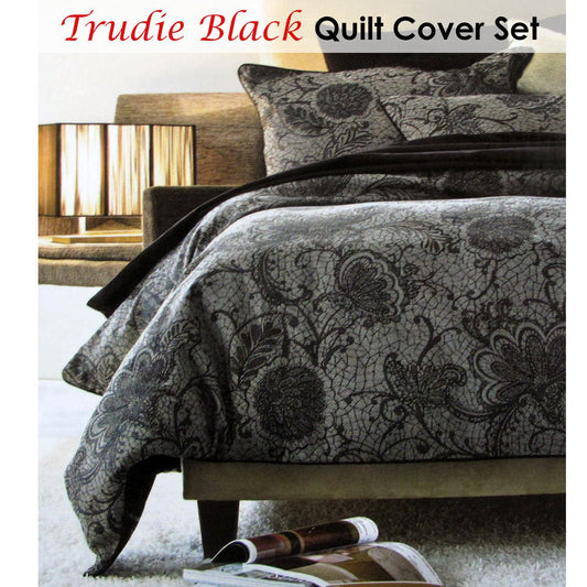 Accessorize Trudie Black Floral Single Quilt Cover Set for childrens bedroom decor.