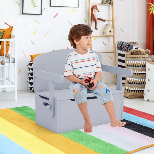 Grey 3-in-1 Kids Activity Bench with Storage - Ideal for Playrooms and Kindergartens.