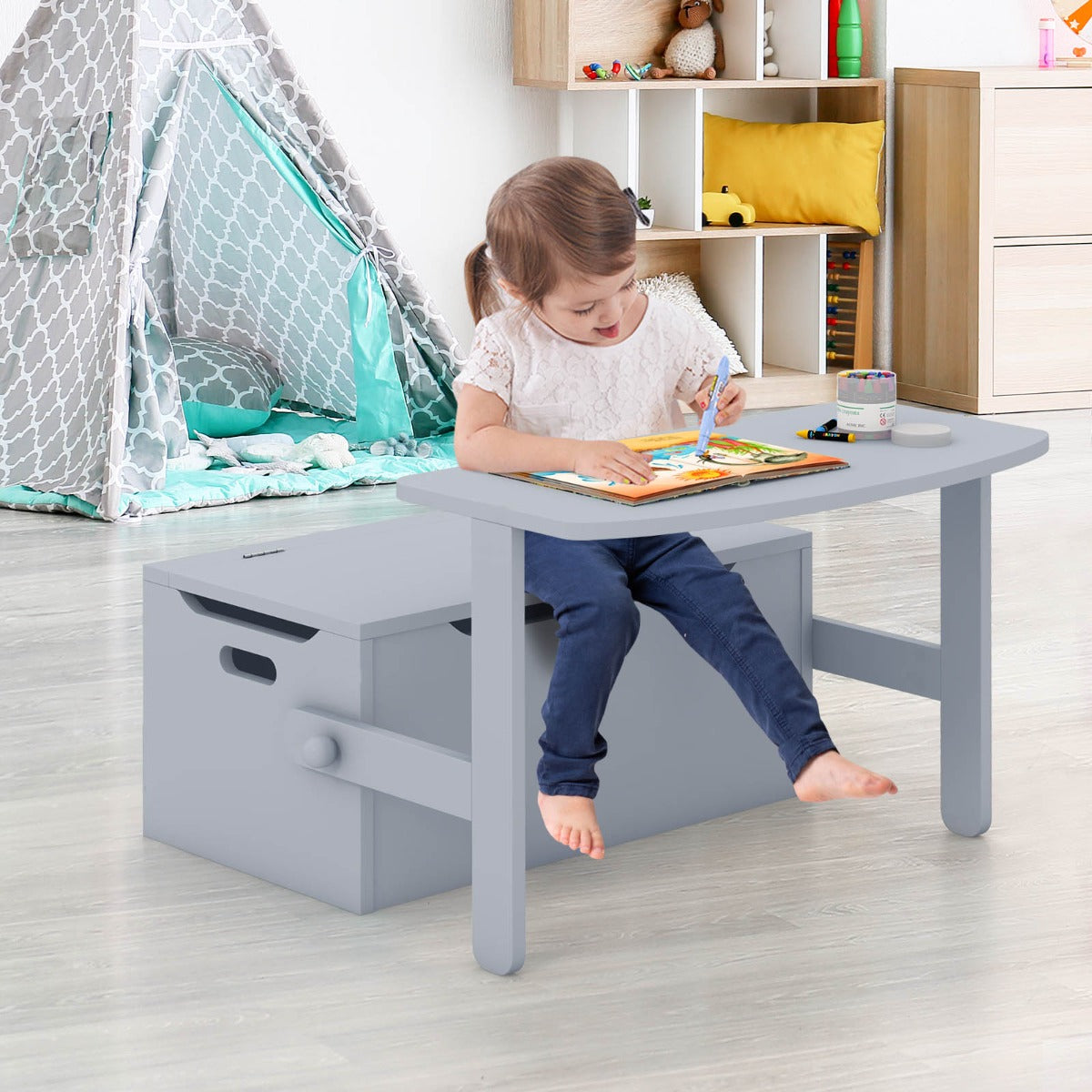 Grey 3-in-1 Convertible Activity Bench with Storage for Playrooms - Versatile Kids Furniture