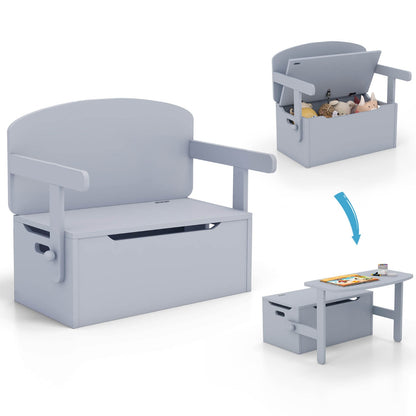 Grey 3-in-1 Kids Activity Bench with Storage - Ideal playroom furniture for versatile fun.