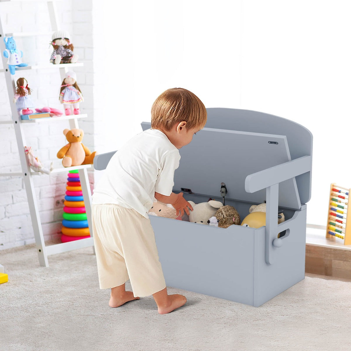 Grey 3-in-1 Kids Activity Bench with Storage - Ideal for Playrooms and Kindergartens