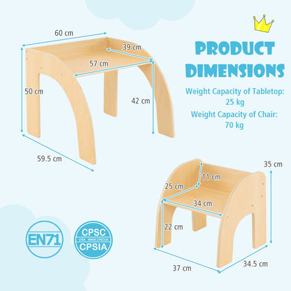 Kids Activity Table And Chair Set | Natural Wood Wide Tabletop